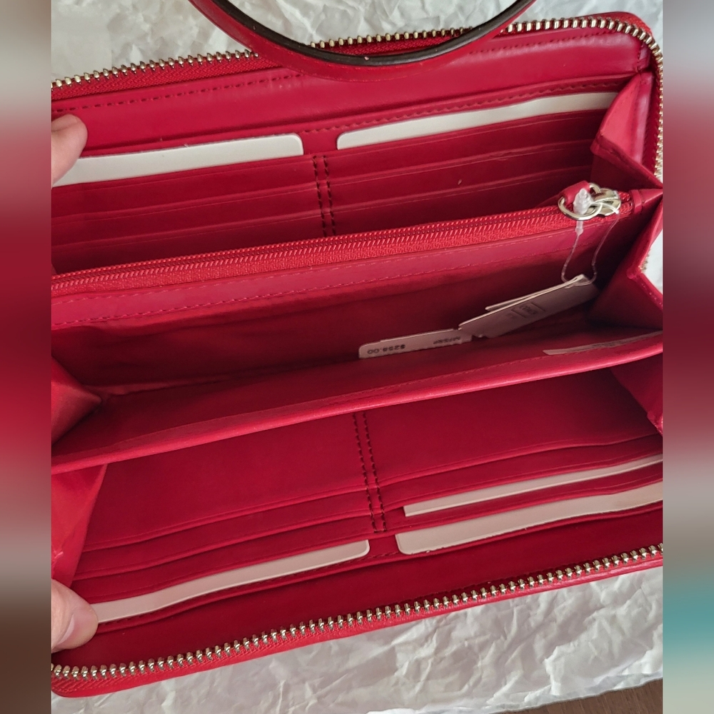 Coach Madison Taylor Gathered LeatherRed Long Zippered Wallet - Picture 2 of 2